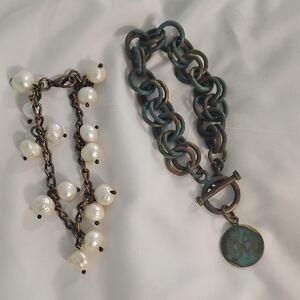Pearl and Chain Bracelet Set Of 2